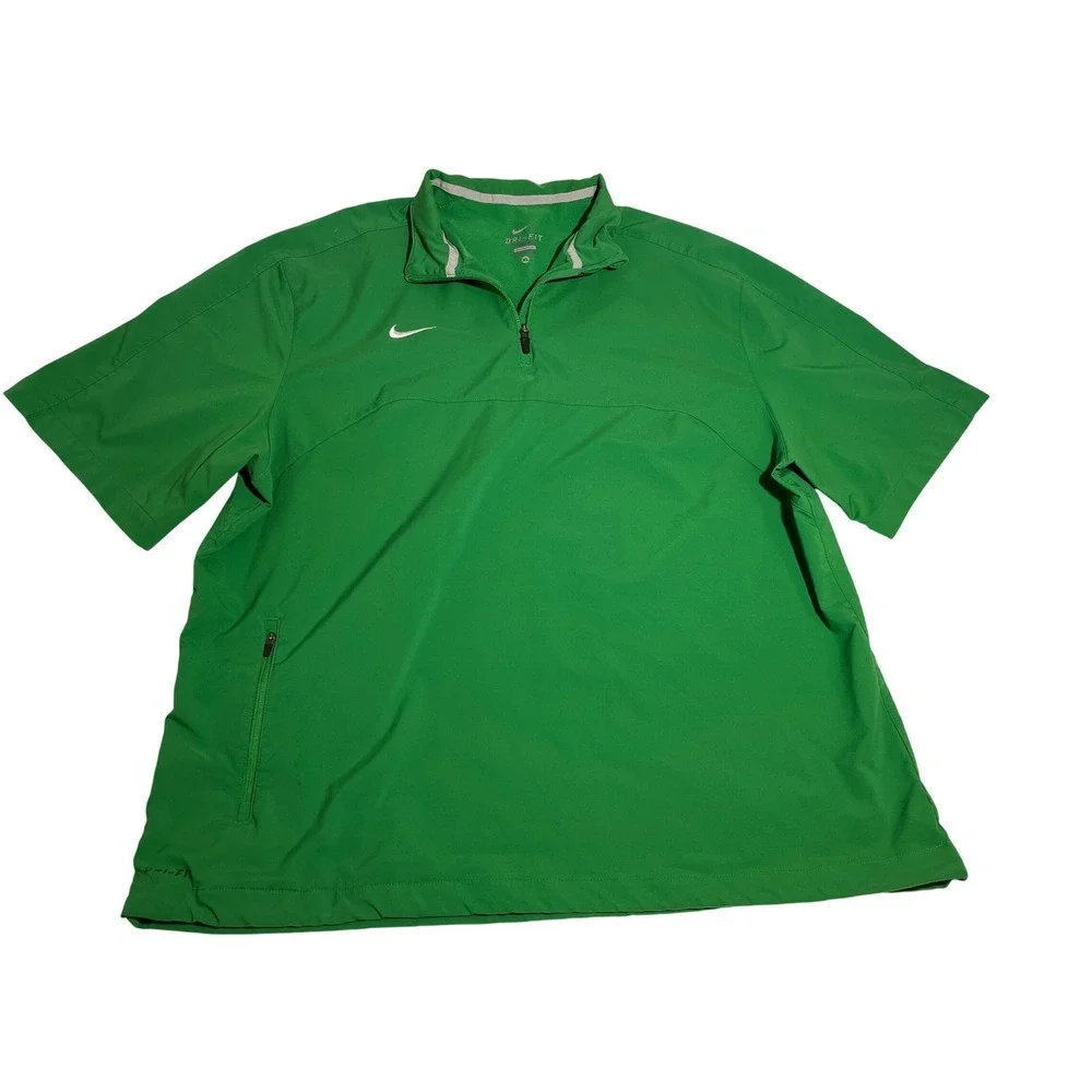 Nike Dri-Fit Mens XL Green Quarter Zip Short Sleeve Windbreaker Pullover Jacket